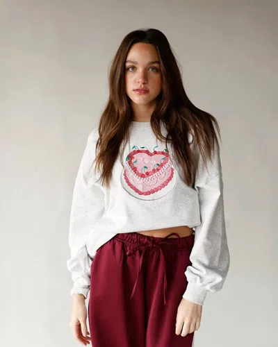 Peach Love Love At First Bite Crewneck Sweatshirt In Grey In White