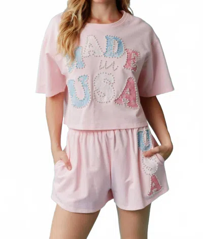 Peach Love Made In Usa Lace & Pearls Set In Pink