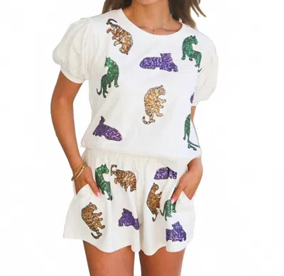 Peach Love Mardi Pardi Tiger Top In White