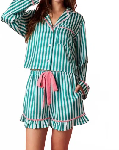 Peach Love Merry And Bright Striped Pajama Set In Green Pink In Multi