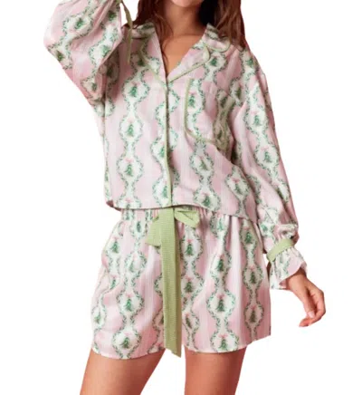 Peach Love Mistletoe Morning Pajamas In Pink / Green In Multi