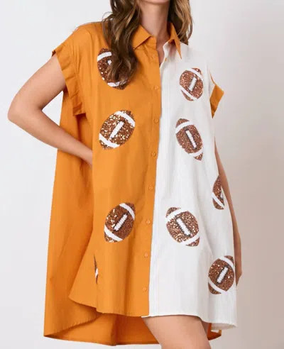 Peach Love Morgan Sequin Football Gameday Dress In Orange/white In Multi