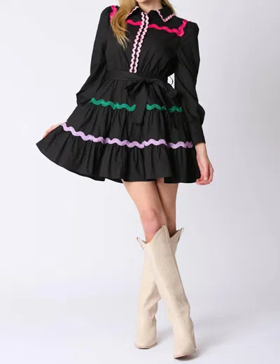 Peach Love Multi Color Ricrac Trim Dress In Black