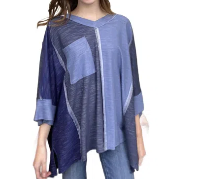 Peach Love One Way Or Another Oversized 3/4 Sleeve Top In Blue