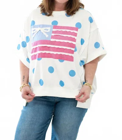 Peach Love Oversized Bow Flag Polka Dot Tee In White Pink