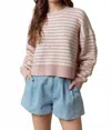 Peach Love Perfect Stripped Crewneck Sweater In Pink In Brown