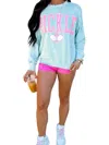 Peach Love Pickleball Graphic Pullover In Pink And White In Blue