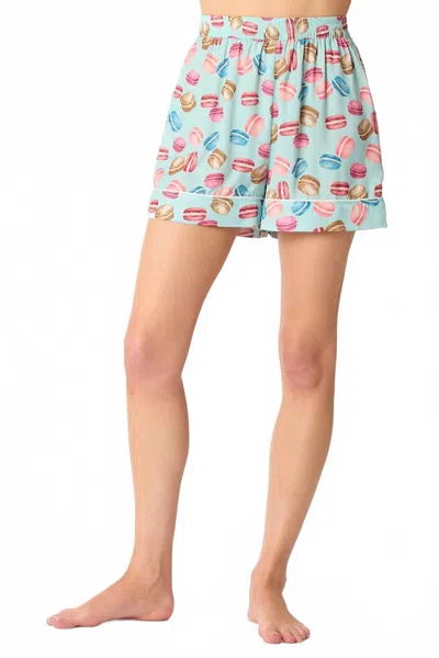 Peach Love Poly Satin Macarons Printed Pajama Shorts In Aqua