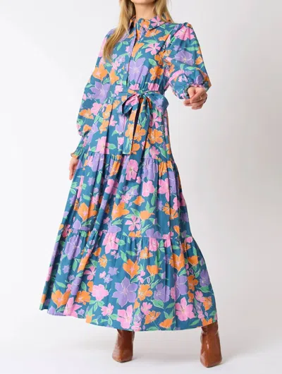 Peach Love Poplin Floral Dress In Multi-colored