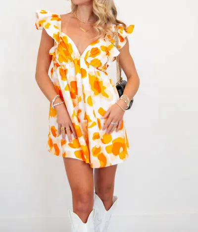 Peach Love Poplin Floral Romper In Orange In Multi