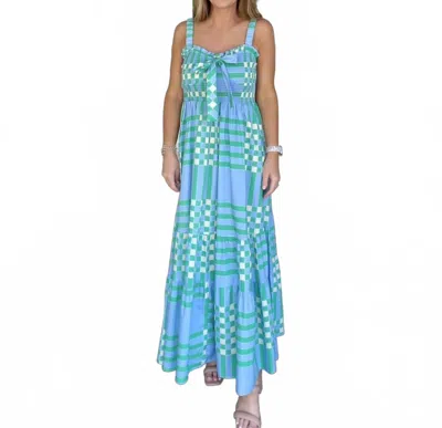 Peach Love Poppy Plaid Midi Dress In Blue