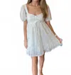 Peach Love Posey Dress In Ivory In Blue