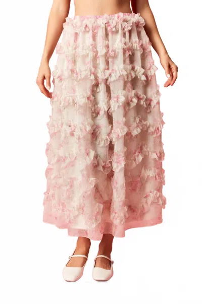 Peach Love Printed Ruffle Detailed Organza Maxi Skirt In Pink Floral