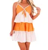 Peach Love Contrast Tiered Trim Dress In Multi