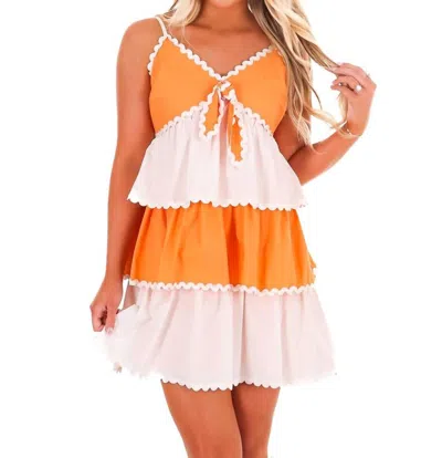 Peach Love Push Forward Contrast Tiered Dress In White/orange