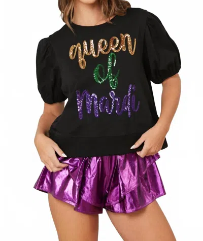 Peach Love Queen Of Mardi Crop Top In Black