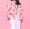 Peach Love Reversible Cotton Print Quilted Jacket With Bows In Multi