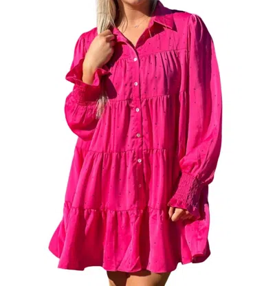 Peach Love Rhinestone Button Down Shirt Dress In Hot Pink