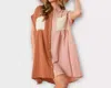 Peach Love Rhinestone Color Block Shirt Dress In Brown/taupe/cream In Multi