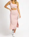 PEACH LOVE RIBBED CUTOUT MIDI DRESS IN BABY PINK