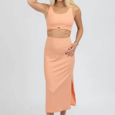 PEACH LOVE RIBBED CUTOUT MIDI DRESS