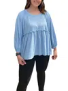 Peach Love Ribbed Peplum Top In Blue In Blue