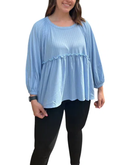 Peach Love Ribbed Peplum Top In Blue