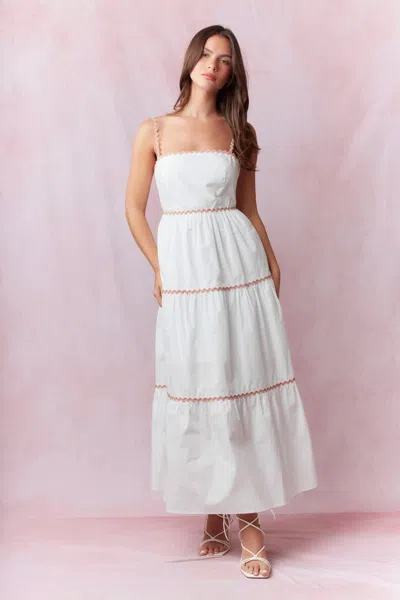 Peach Love Ric Rac Trim Detail Sleeveless Midi Dress In White