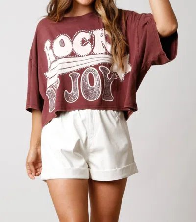 Peach Love Rock N Joy Top In Acid Wash In Blue