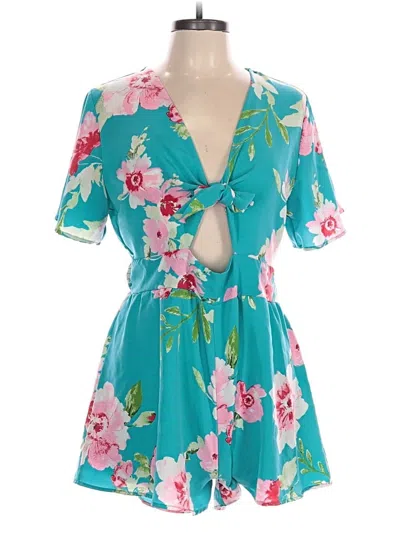 Pre-owned Peach Love Romper In Teal