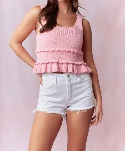 Peach Love Ruffle Detail Heavy Crochet Tank Top In Light Pink