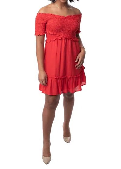 Peach Love Ruffled Detail Romantic Dress In Red