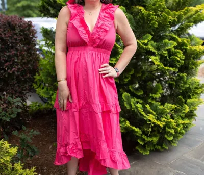 Peach Love Ruffled High-low Midi Dress In Pink