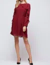 Peach Love Ruffled Long Sleeve Dress In Burgundy In White