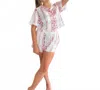 Peach Love Ruffles & Florals Satin Pj Set In Pink In Multi