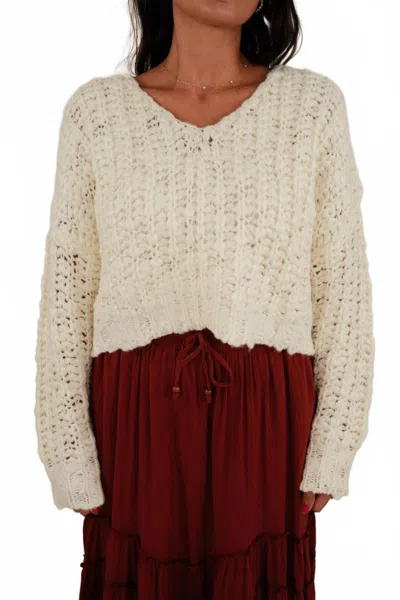 Peach Love Saddlebrook Knit Cropped Sweater In Cream In Brown