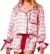 Peach Love Santa Pj's Top In Pink/white In Multi
