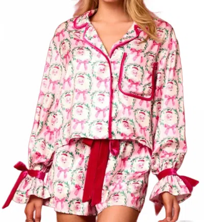 Peach Love Santa Pj's Top In Pink/white In Multi