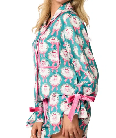 Peach Love Santa Pj Top In Teal In Blue