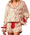 Peach Love Satin Nutcracker Bow Pajama Short Set In Red In Multi