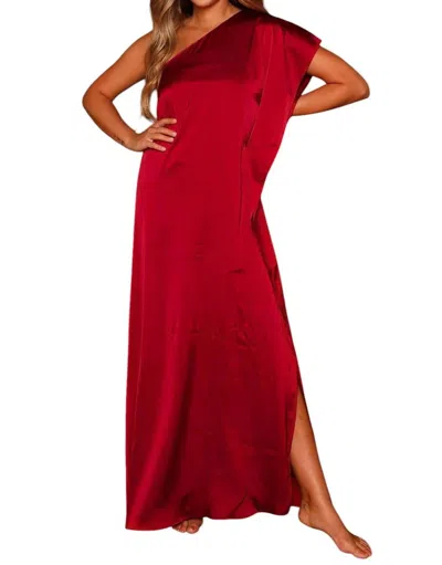 Peach Love Satin One Shoulder Maxi Dress In Red