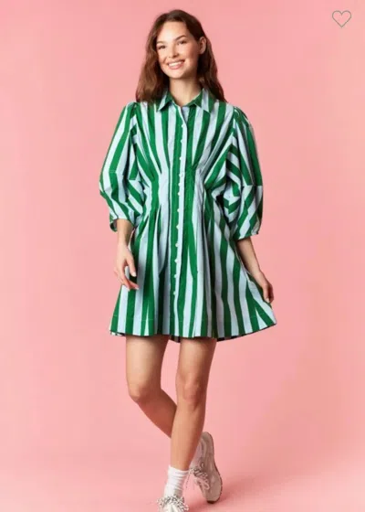 Peach Love Savannah Stripe Dress In Green/ Blue In Multi