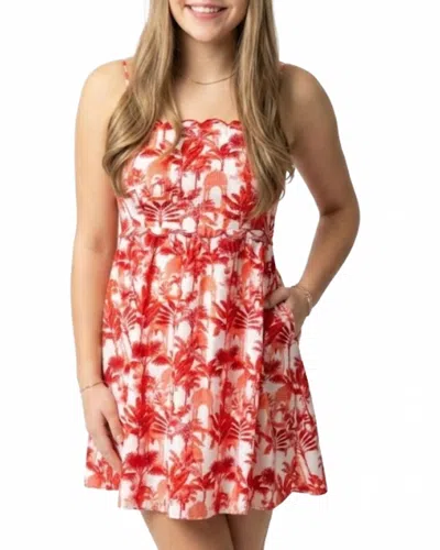 Peach Love Scallop Embroidered Sleeveless Mini Dress In Red/white