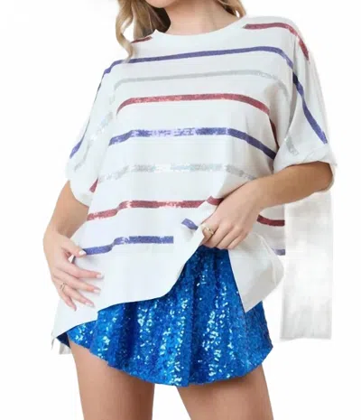 Peach Love Scarlett Stripe Sequin Top In White