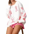 Peach Love Sequin Cheetah Loose Fit Sweatshirt In White In White