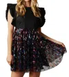 Peach Love Sequin Color Block Mini Poplin Dress In Black /fuschia Multi In Multi