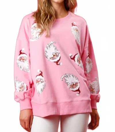 Peach Love Sequin Santa Sweatshirt In Pink