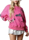 Peach Love Sequined Animal Loose Fit Sweatshirt In Fuchsia In Pink