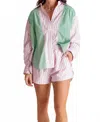 Peach Love Short And Button Up Set In Light Pink Green In Pink