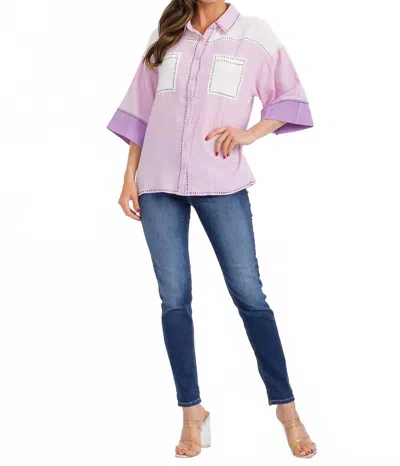 Peach Love Short Sleeve Embellished Top In Lilac In Purple